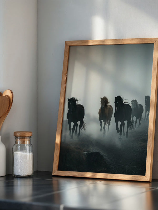 Pferde Galopp Nebelstimmung