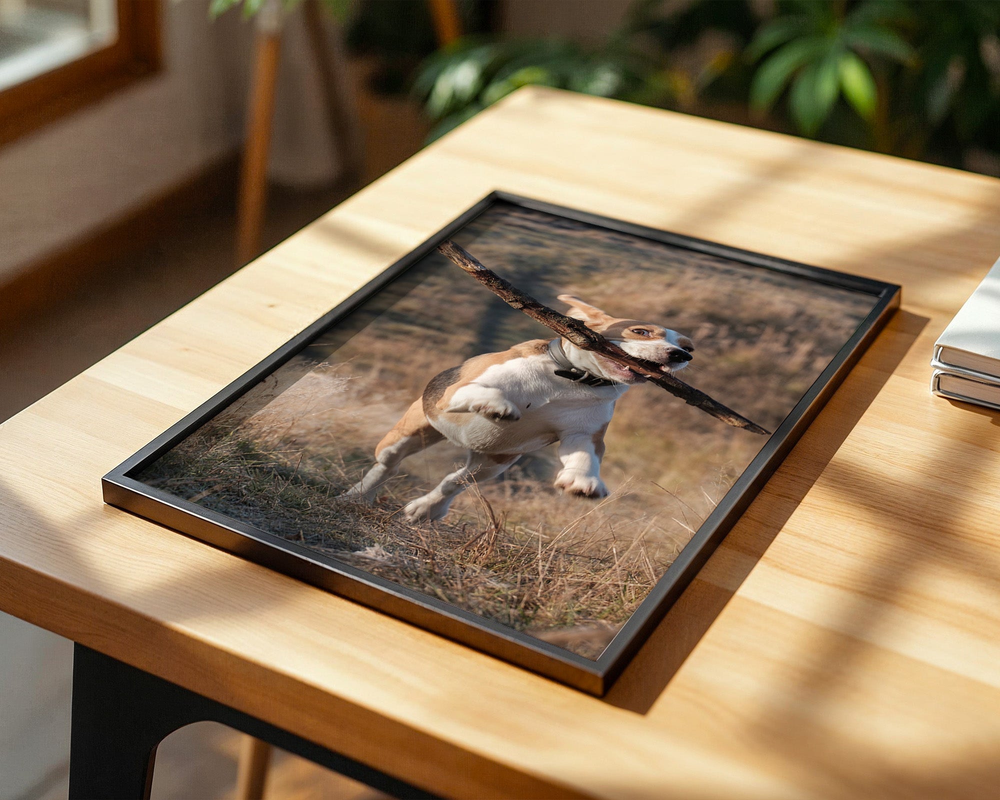 Hund mit Stock lebendig