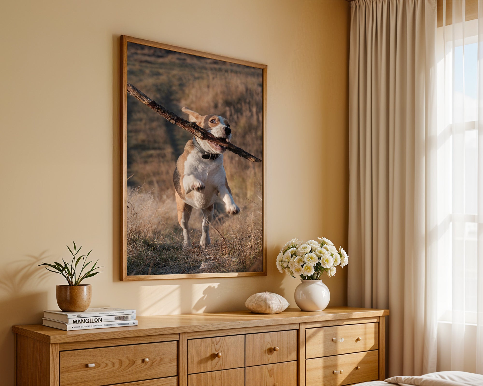 Hund mit Stock lebendig