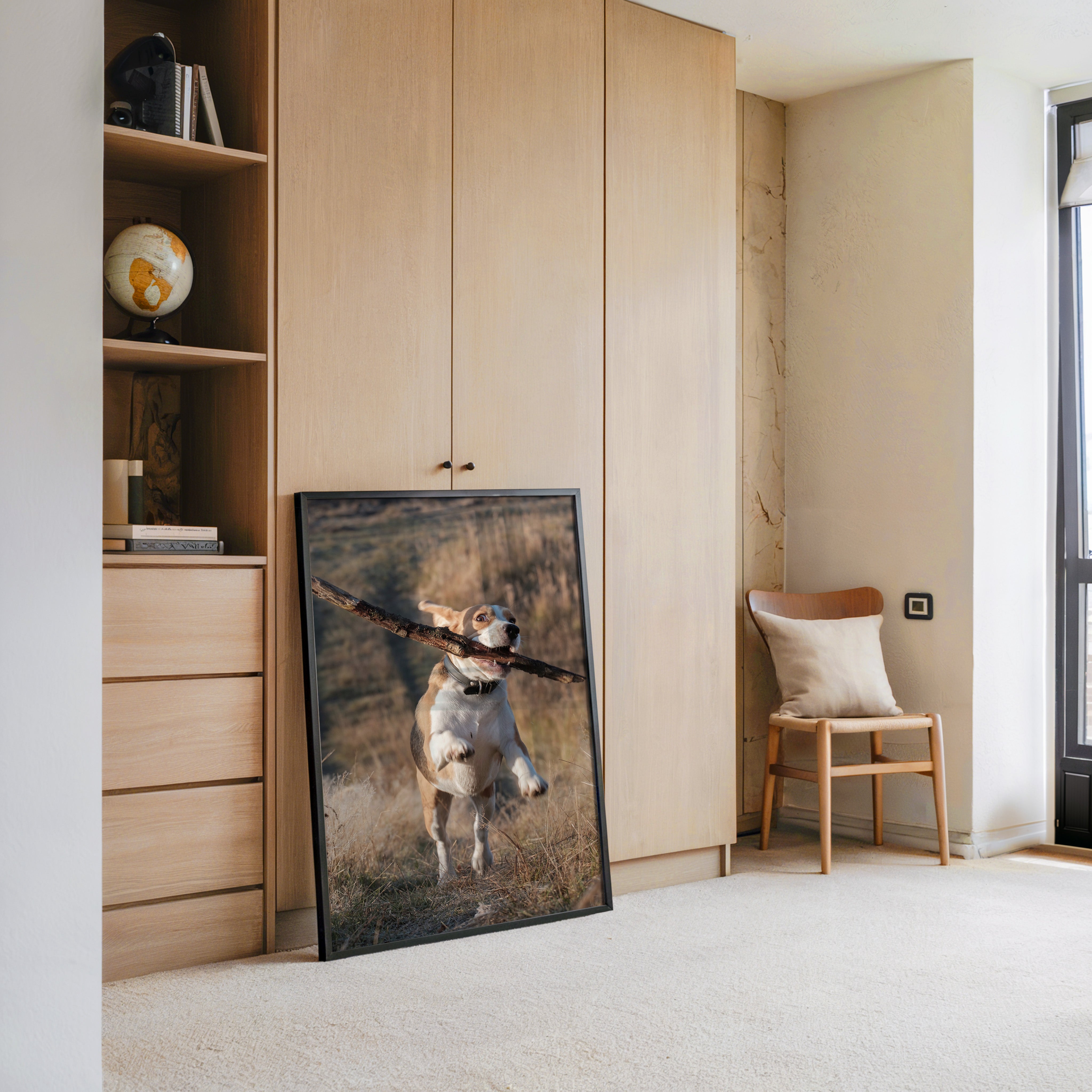 Hund mit Stock lebendig