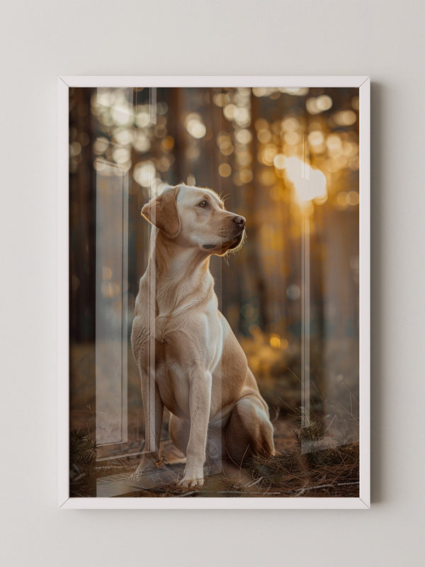 Hund im Wald Sonnenstrahlen