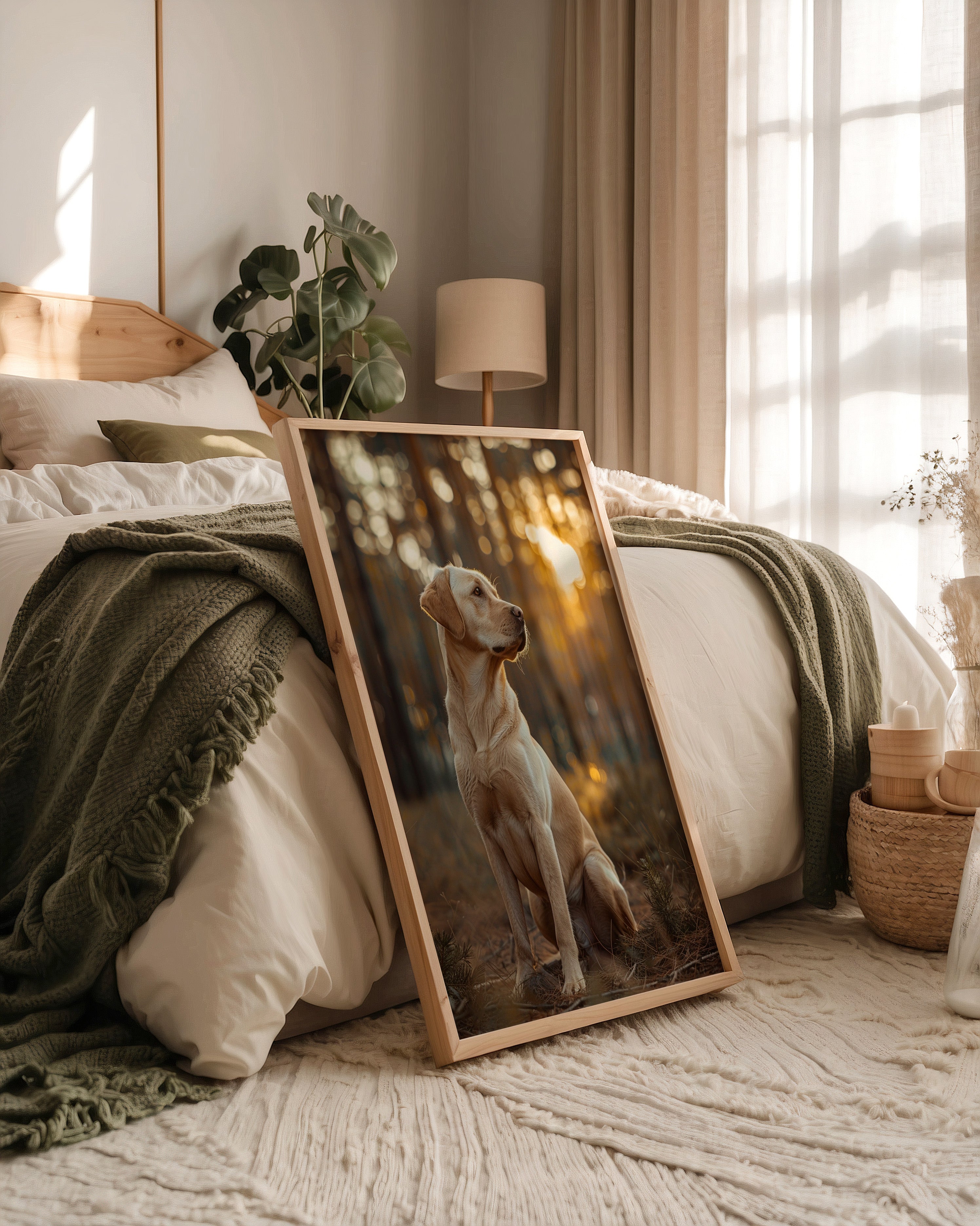 Hund im Wald Sonnenstrahlen