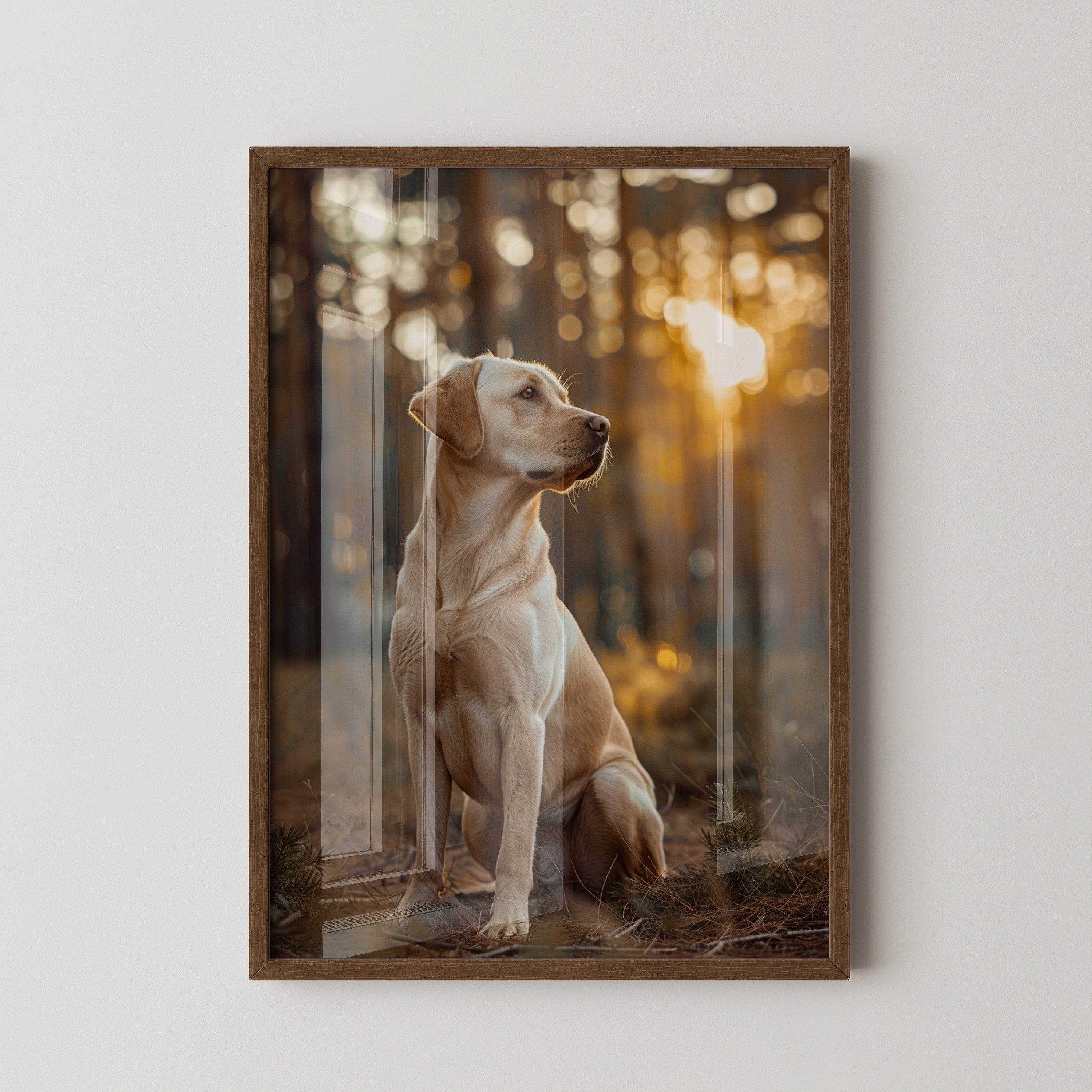 Hund im Wald Sonnenstrahlen