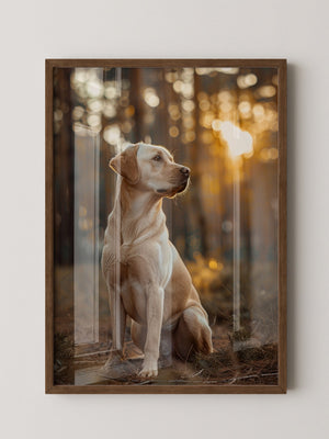 Hund im Wald Sonnenstrahlen