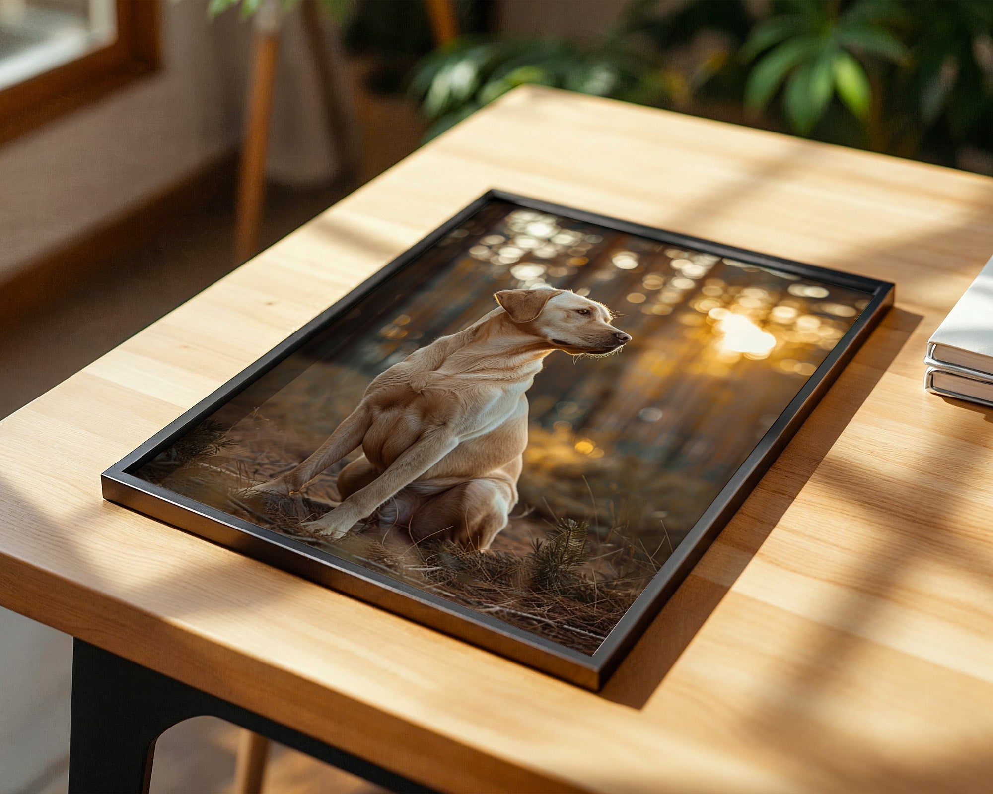 Hund im Wald Sonnenstrahlen