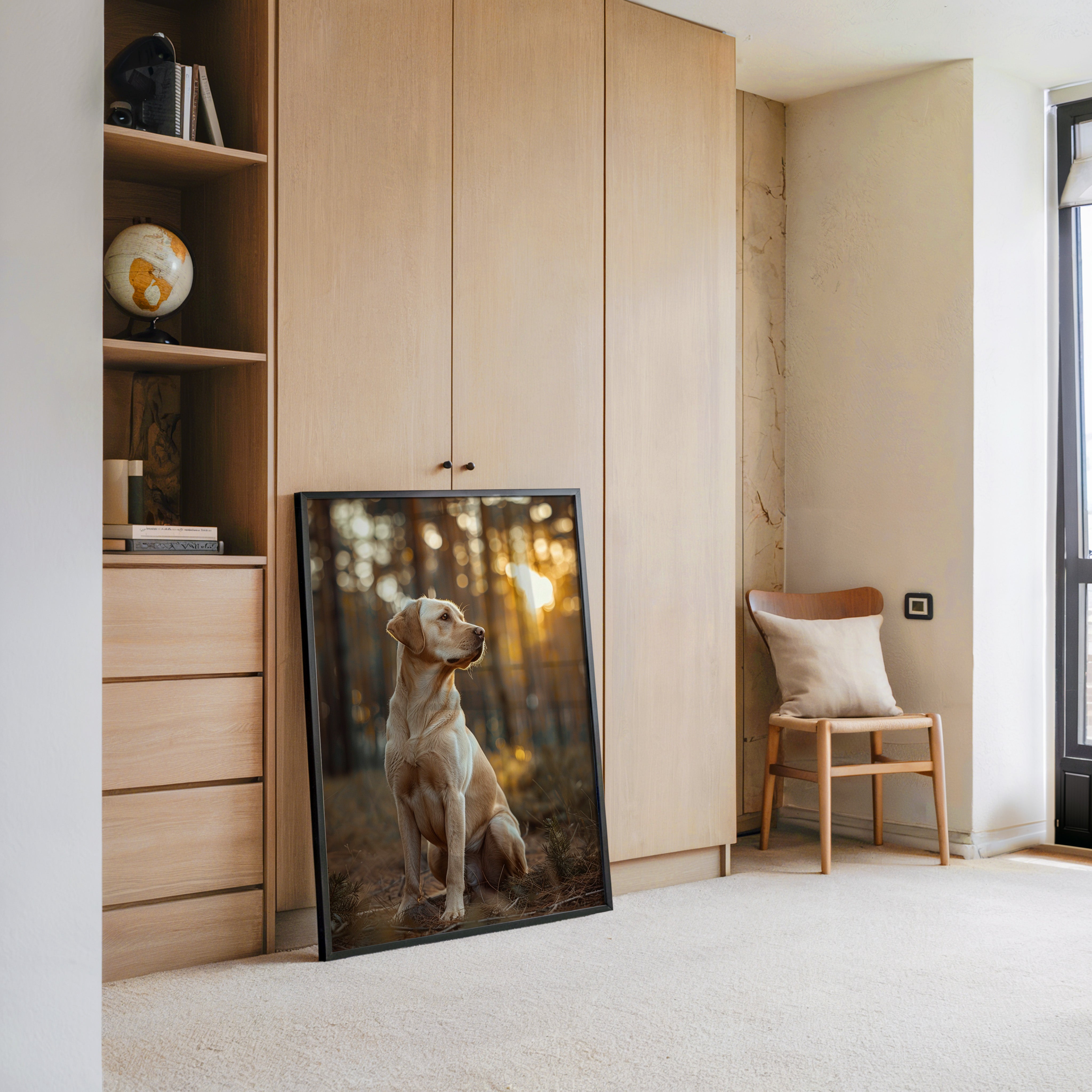 Hund im Wald Sonnenstrahlen