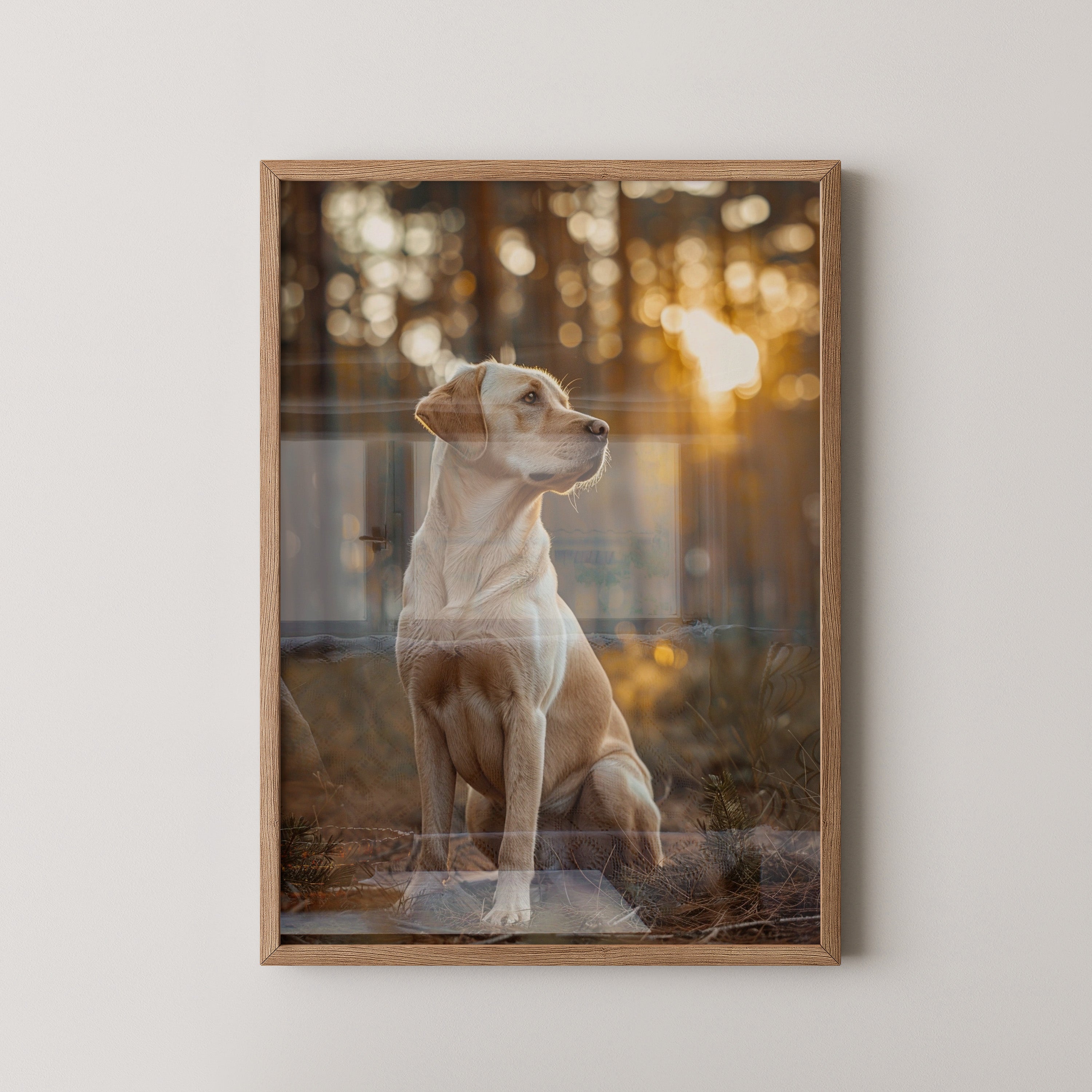 Hund im Wald Sonnenstrahlen