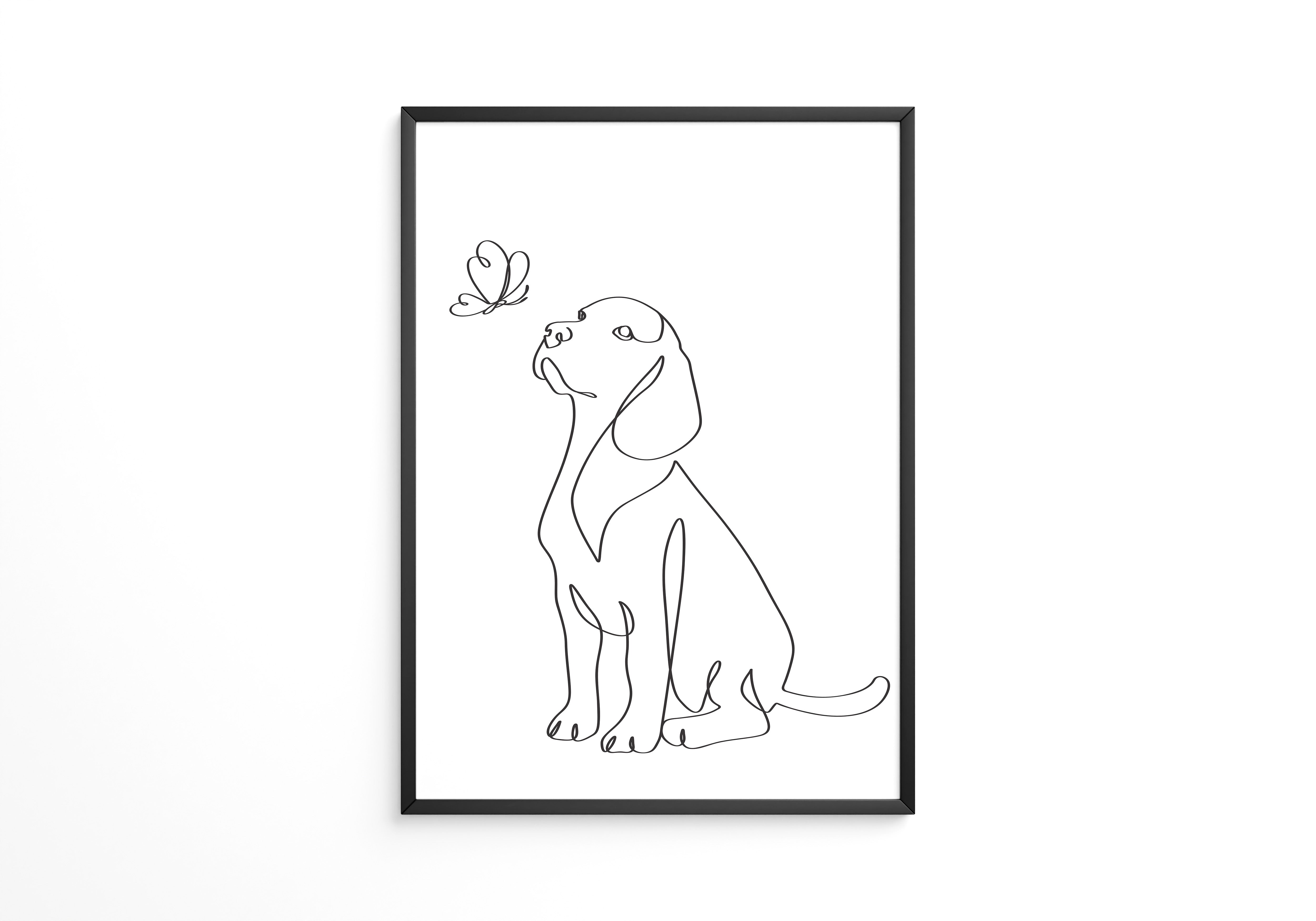 Hund Schmetterling Einlinienstil