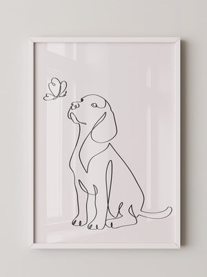 Hund Schmetterling Einlinienstil