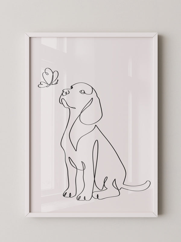 Hund Schmetterling Einlinienstil