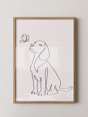 Hund Schmetterling Einlinienstil