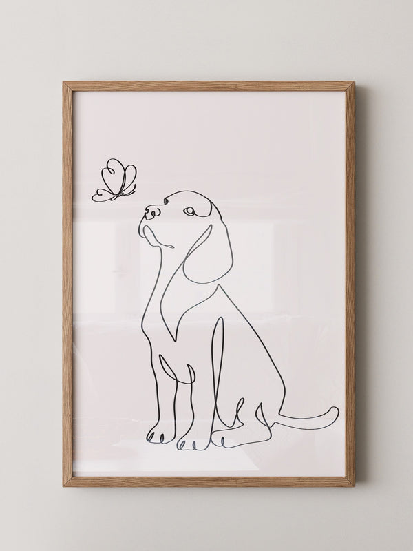 Hund Schmetterling Einlinienstil