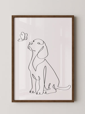 Hund Schmetterling Einlinienstil