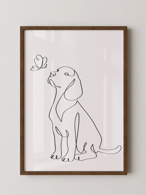 Hund Schmetterling Einlinienstil
