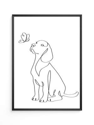 Hund Schmetterling Einlinienstil