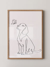 Hund Schmetterling Einlinienstil