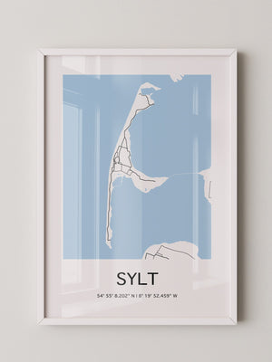 Sylt Karte – Minimalistische Wandkunst mit Koordinaten