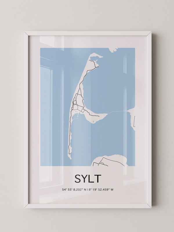 Sylt Karte – Minimalistische Wandkunst mit Koordinaten