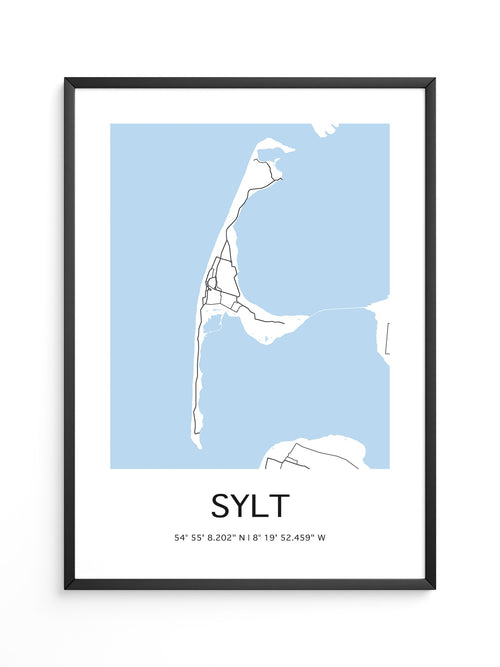 Sylt Karte – Minimalistische Wandkunst mit Koordinaten