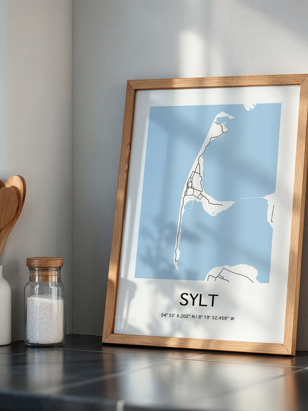 Sylt Karte – Minimalistische Wandkunst mit Koordinaten