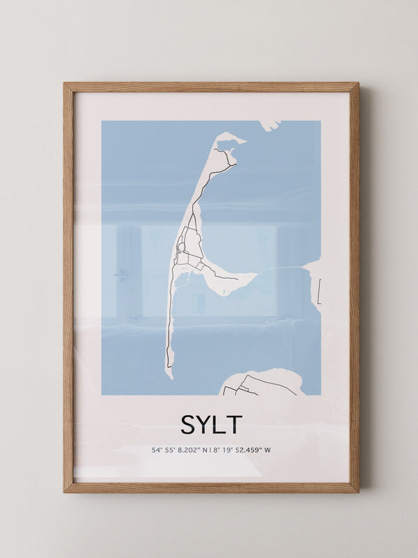Sylt Karte – Minimalistische Wandkunst mit Koordinaten