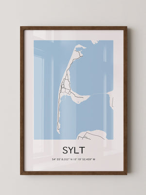 Sylt Karte – Minimalistische Wandkunst mit Koordinaten