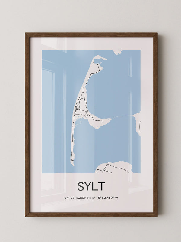 Sylt Karte – Minimalistische Wandkunst mit Koordinaten
