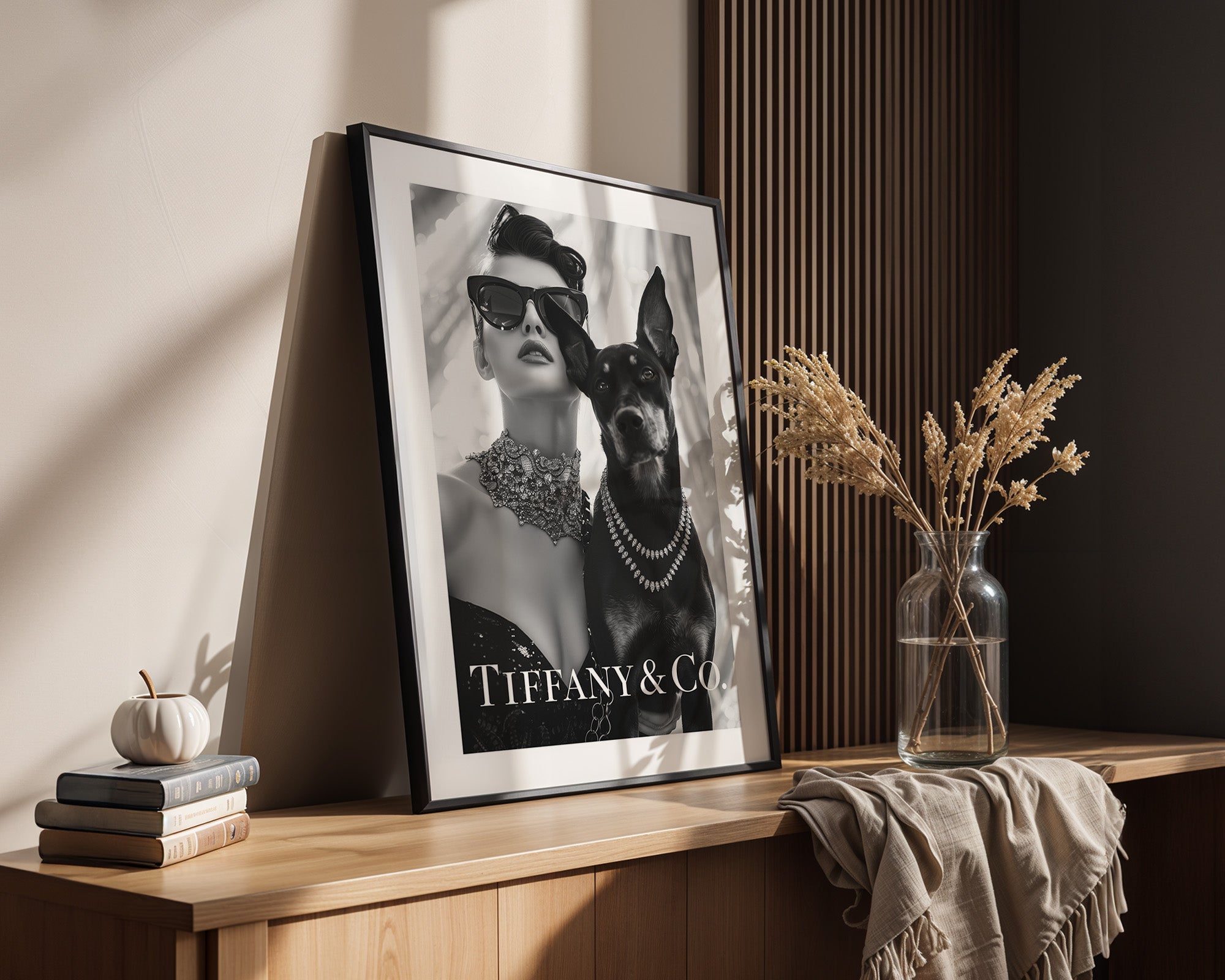 Frau Hund Schwarzweiß Glamour