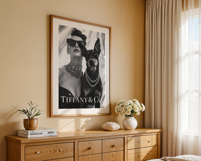 Frau Hund Schwarzweiß Glamour