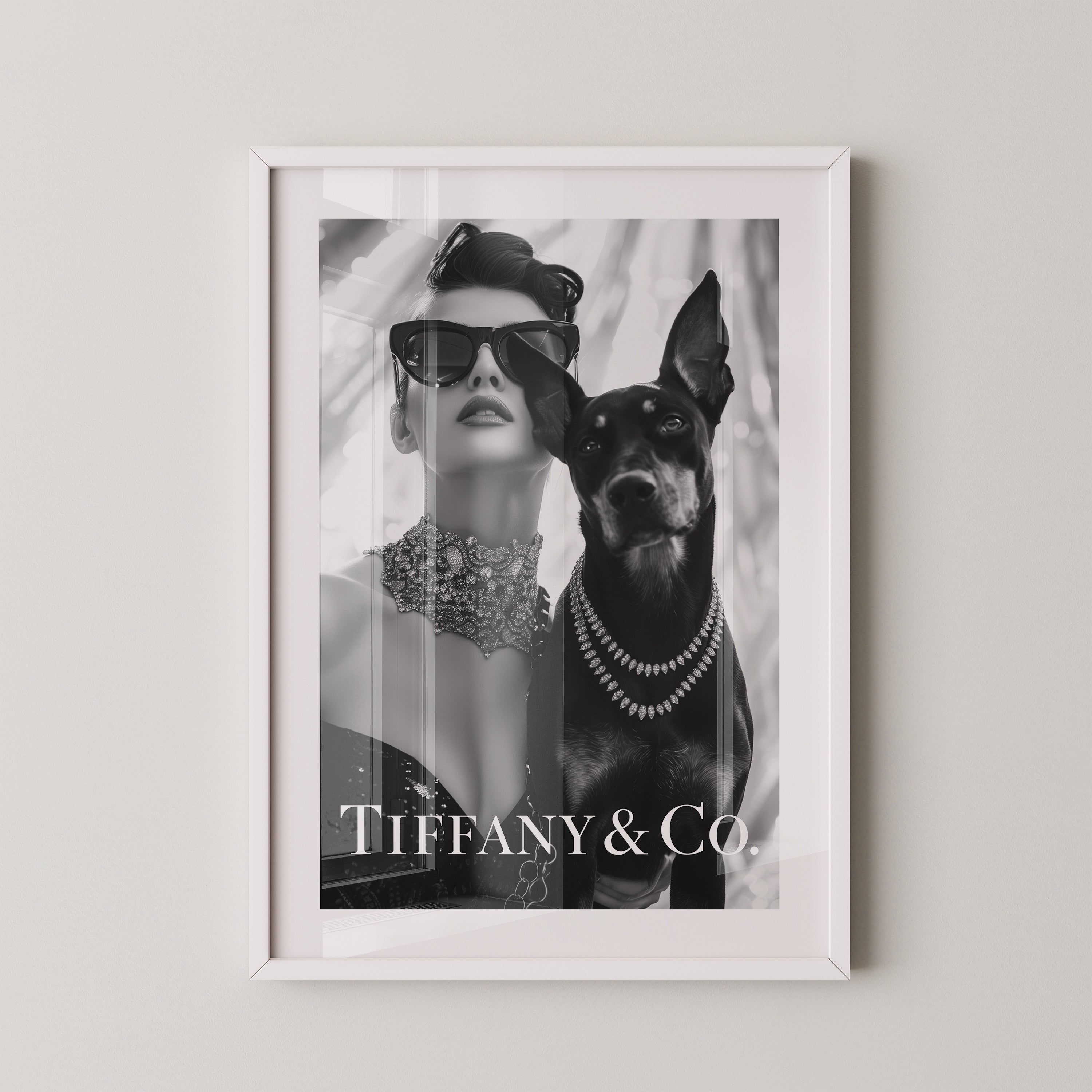 Frau Hund Schwarzweiß Glamour