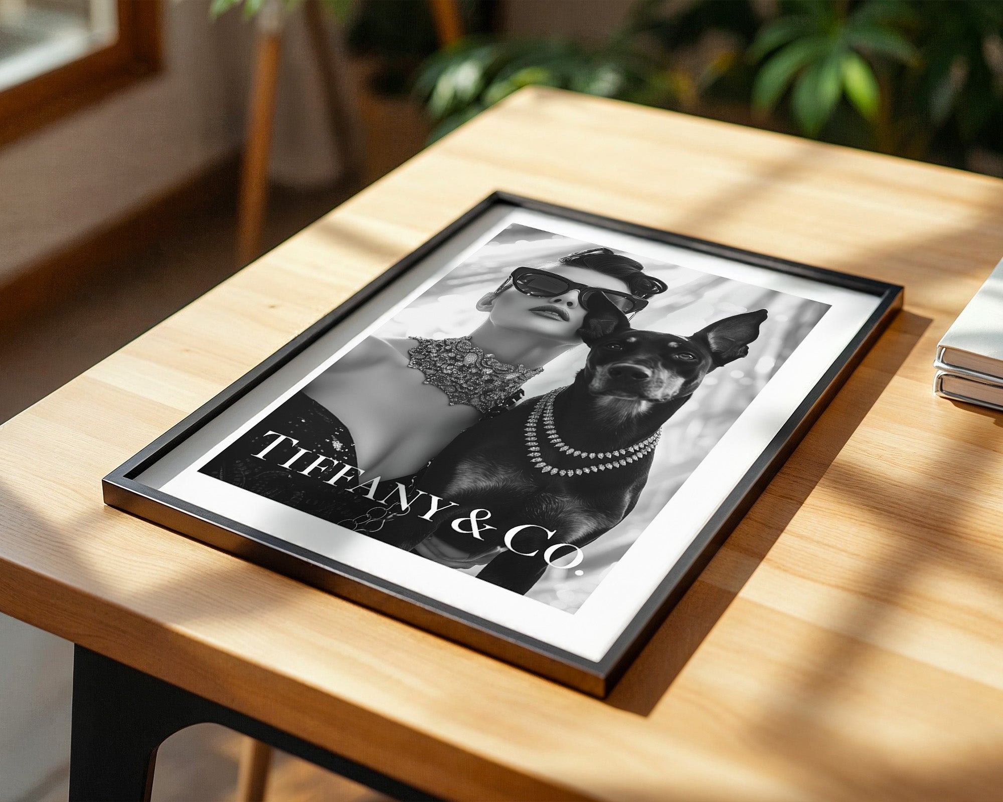 Frau Hund Schwarzweiß Glamour