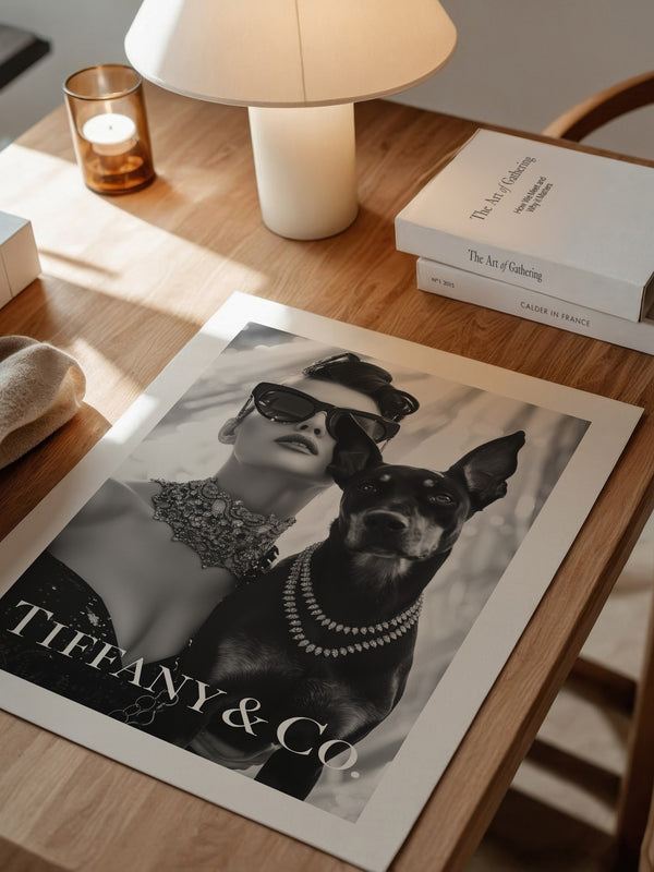 Frau Hund Schwarzweiß Glamour