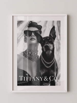 Frau Hund Schwarzweiß Glamour