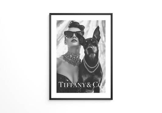 Frau Hund Schwarzweiß Glamour