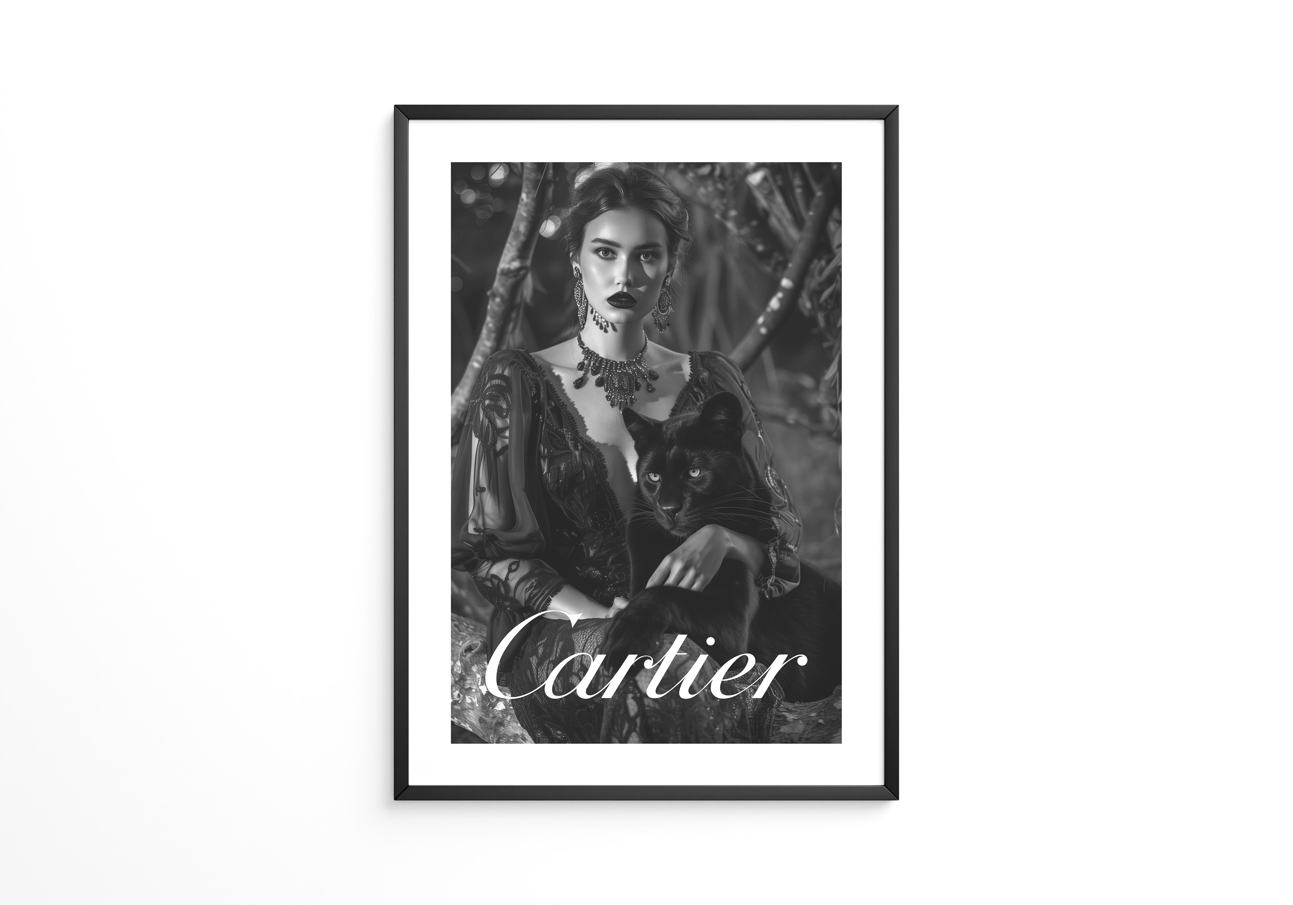 Dame mit Panther Schwarzweiß