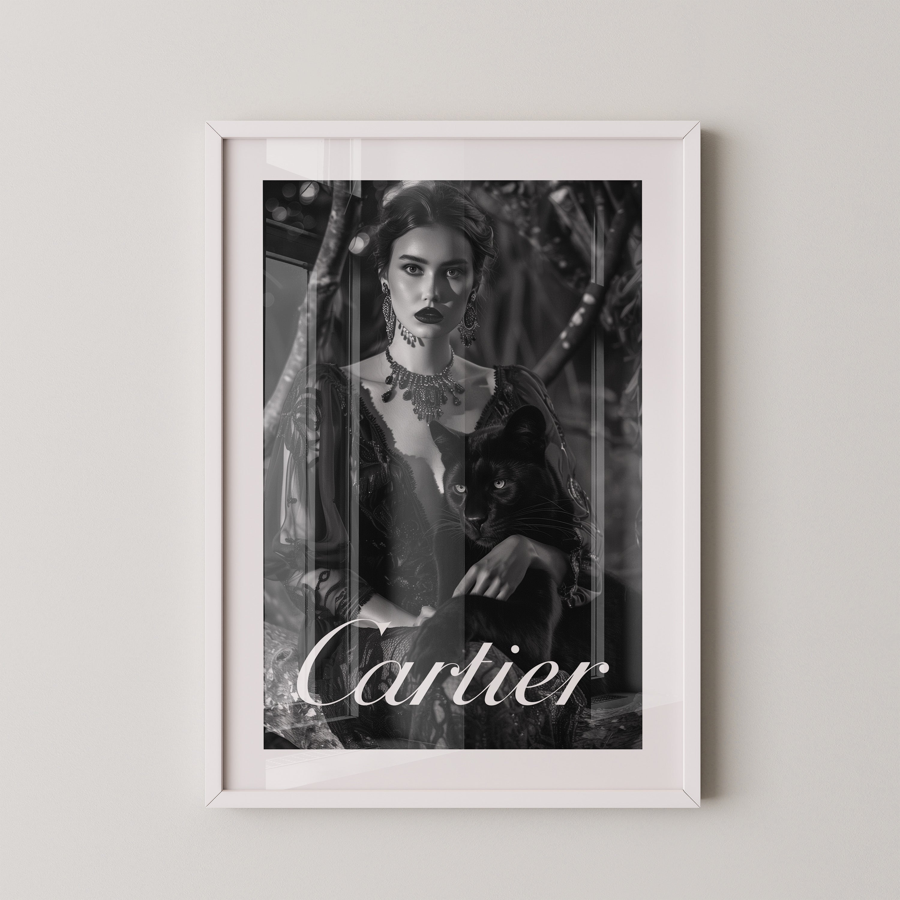 Dame mit Panther Schwarzweiß