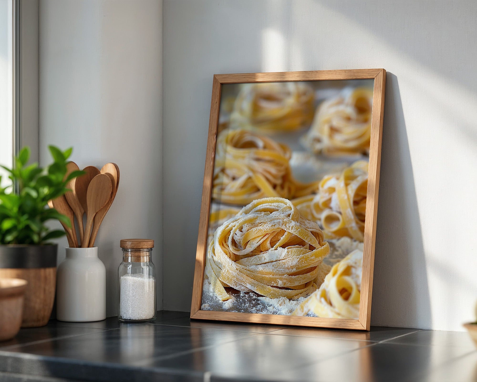 Tagliatelle Nahaufnahme Mehl