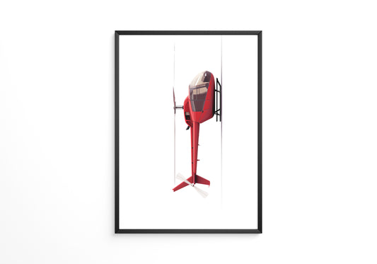 Roter Hubschrauber Seitenansicht