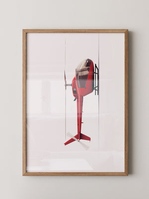 Roter Hubschrauber Seitenansicht