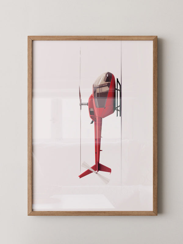 Roter Hubschrauber Seitenansicht