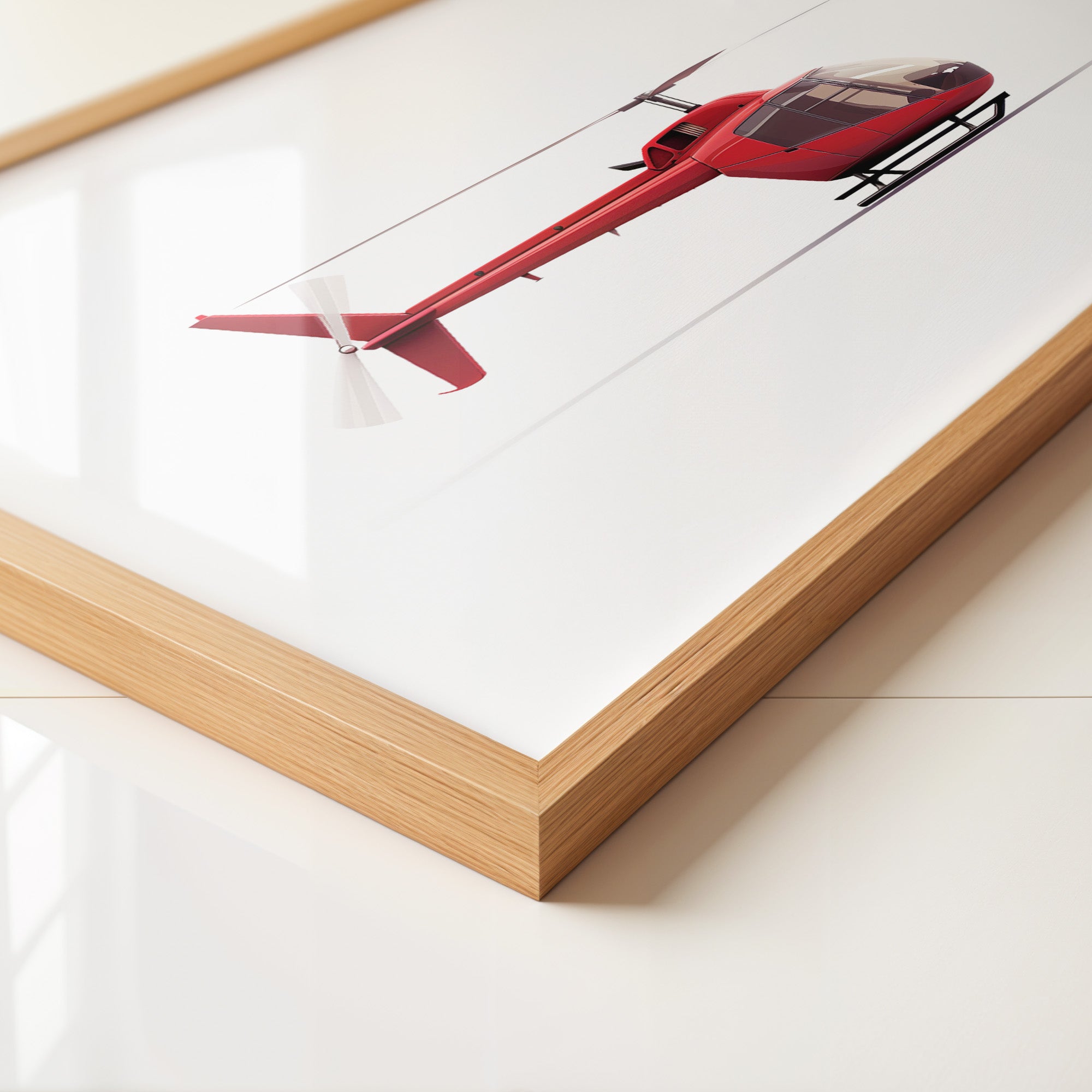 Roter Hubschrauber Seitenansicht