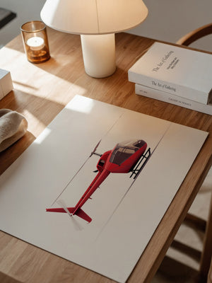 Roter Hubschrauber Seitenansicht
