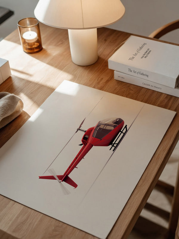 Roter Hubschrauber Seitenansicht