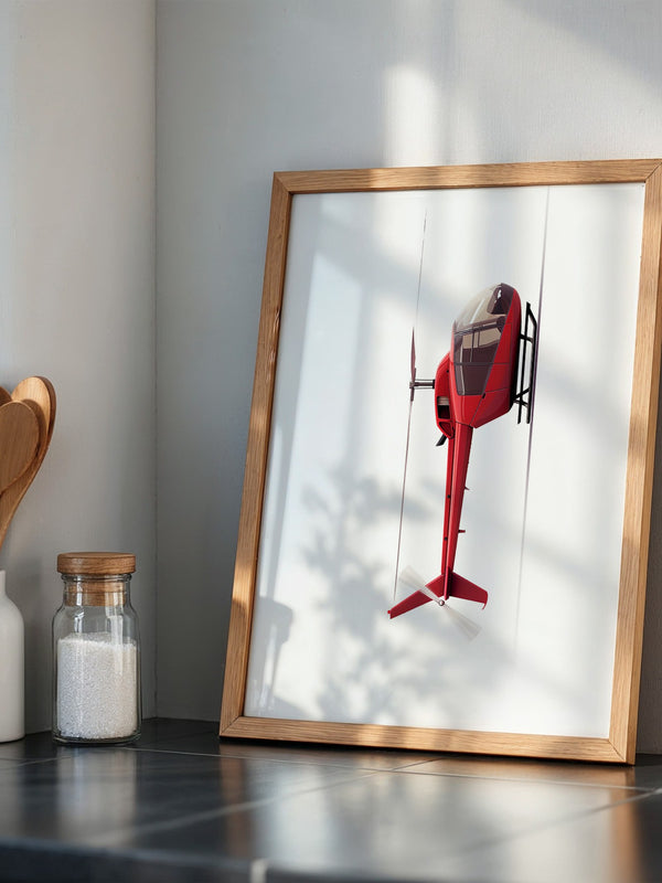 Roter Hubschrauber Seitenansicht