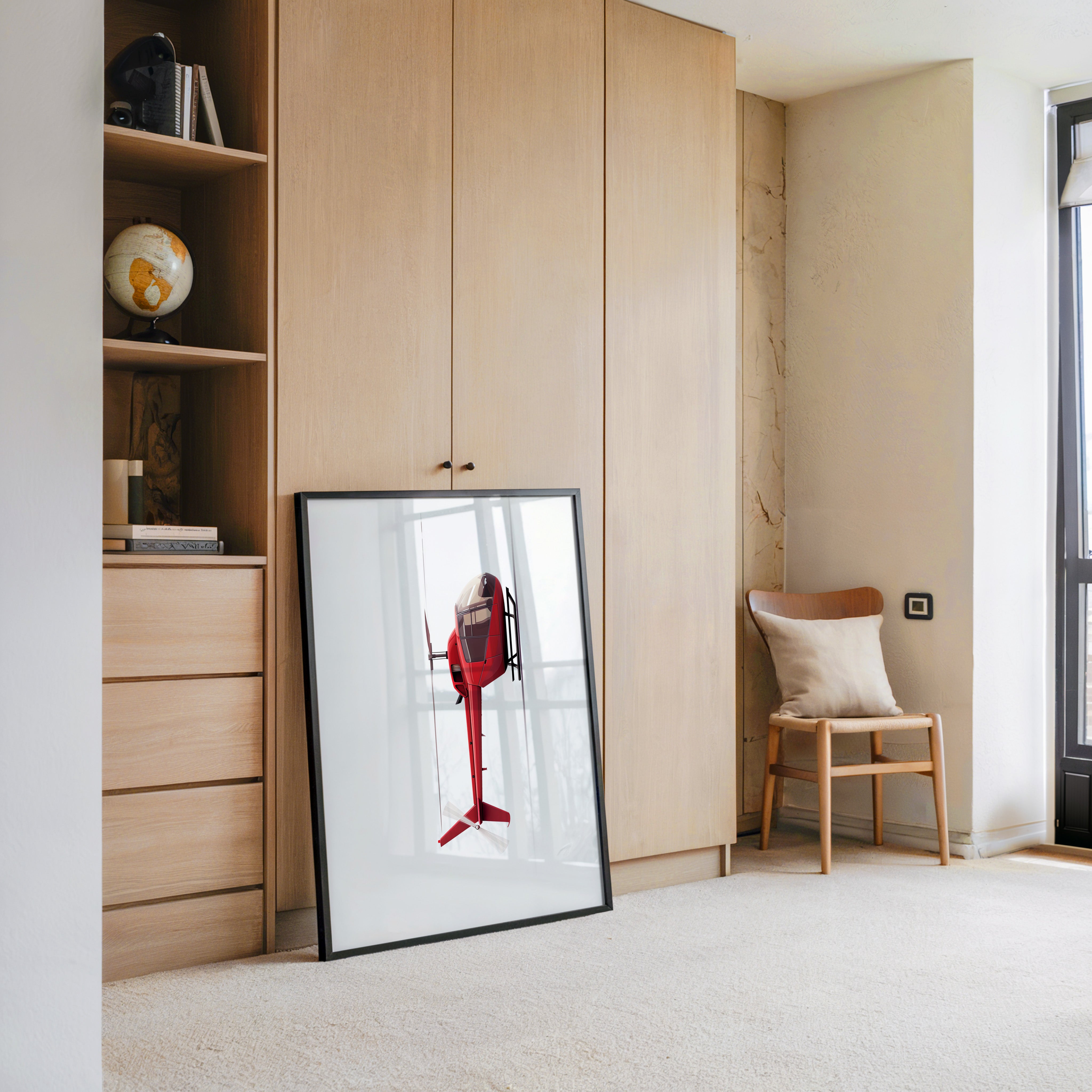 Roter Hubschrauber Seitenansicht