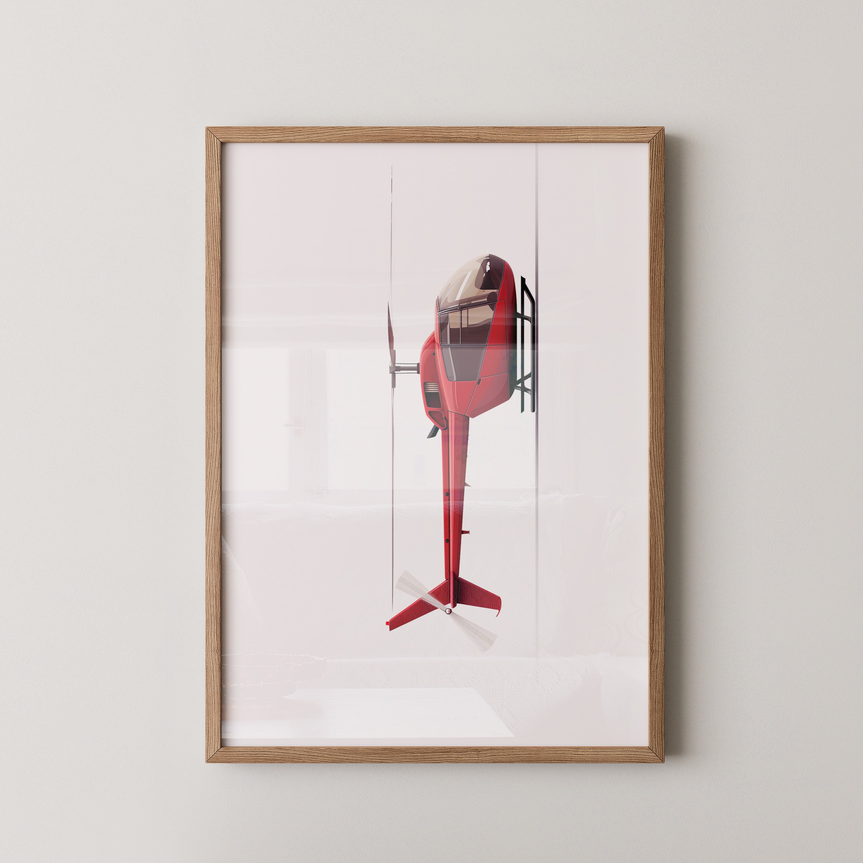 Roter Hubschrauber Seitenansicht