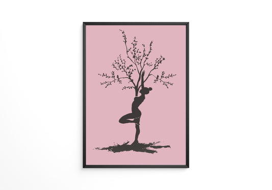 Yoga Baum Silhouette Rosa