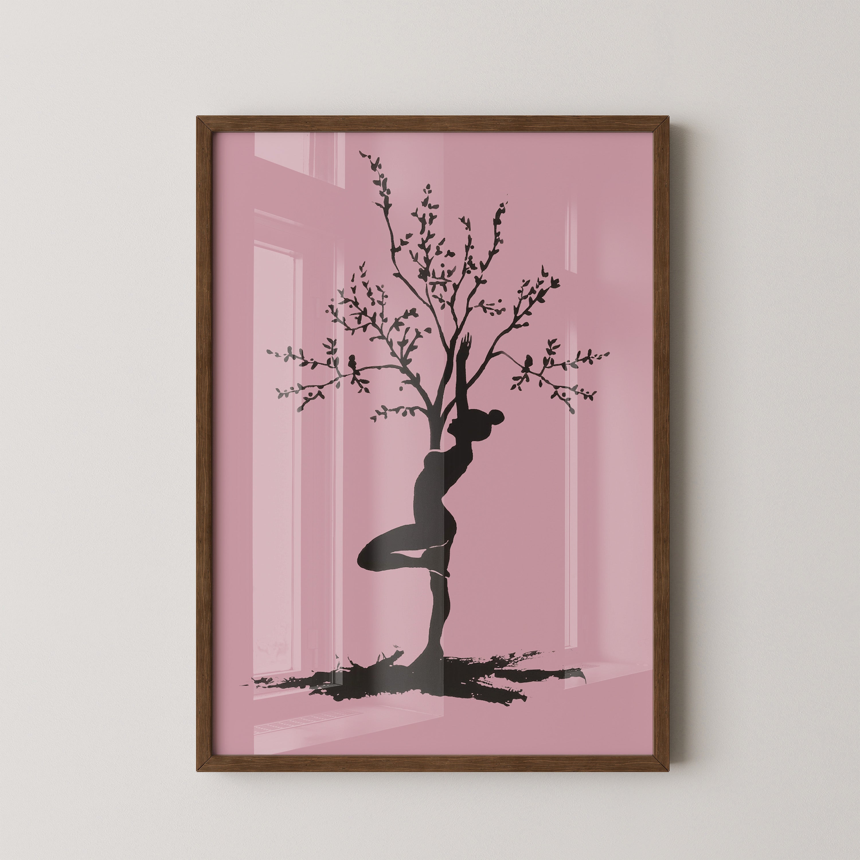 Yoga Baum Silhouette Rosa