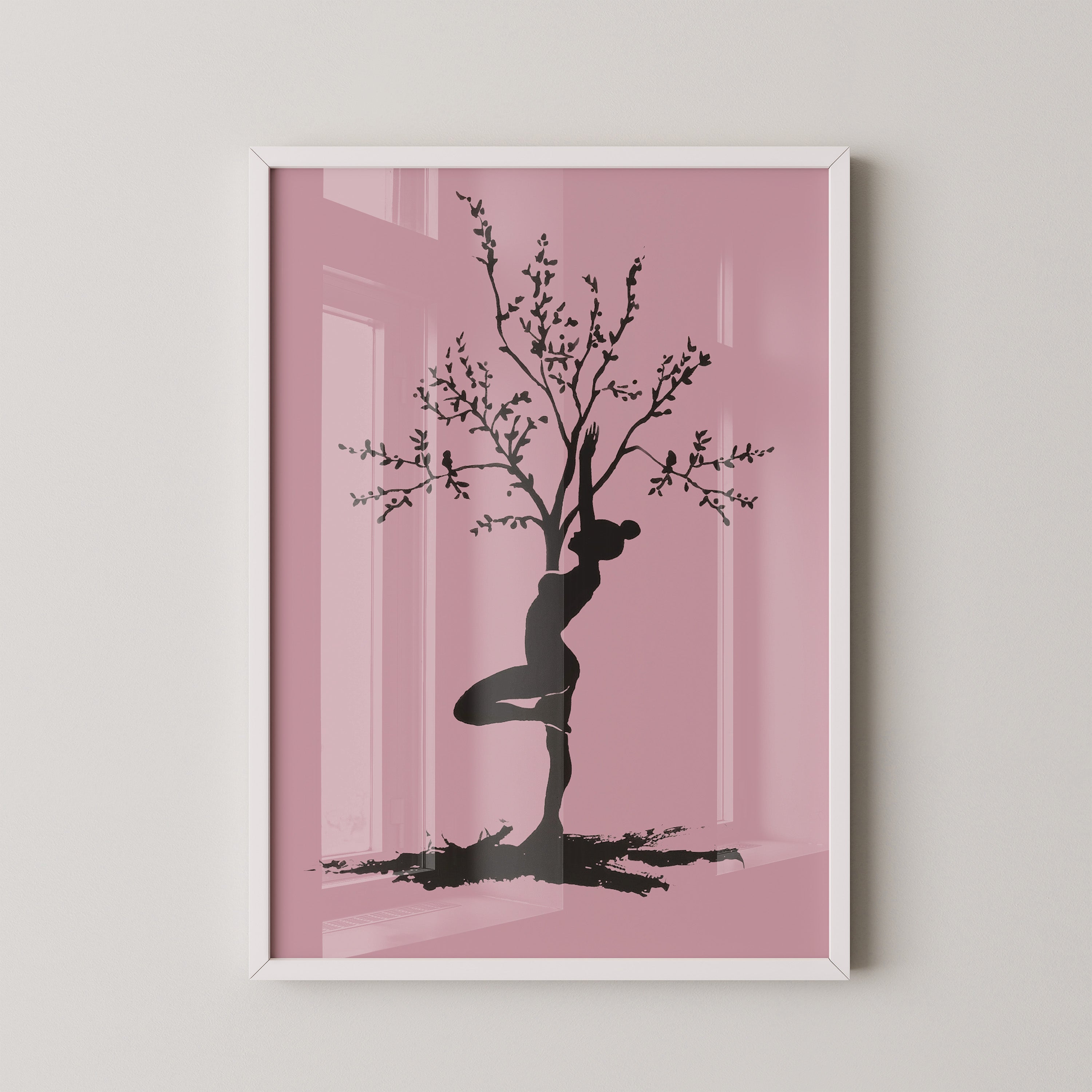 Yoga Baum Silhouette Rosa
