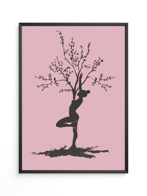 Yoga Baum Silhouette Rosa